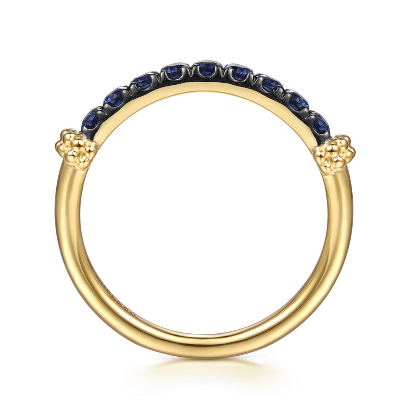 Gabriel & Co. Stackable Ring 14K Yellow Gold Blue Sapphire Bujukan Front
