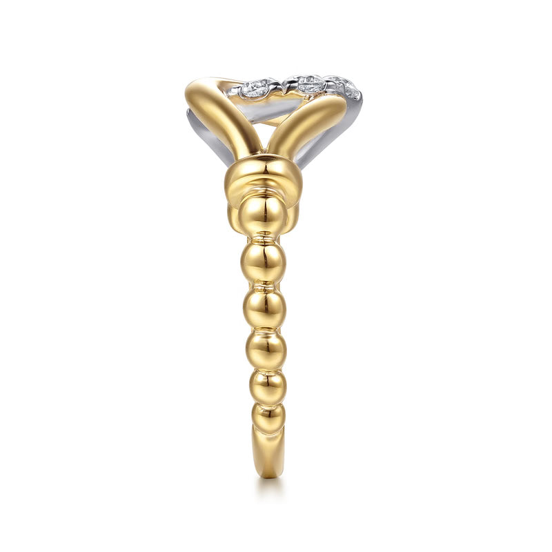 Side view of the Gabriel LR53001 Strides stirrup ring showing the beaded Bujukan band