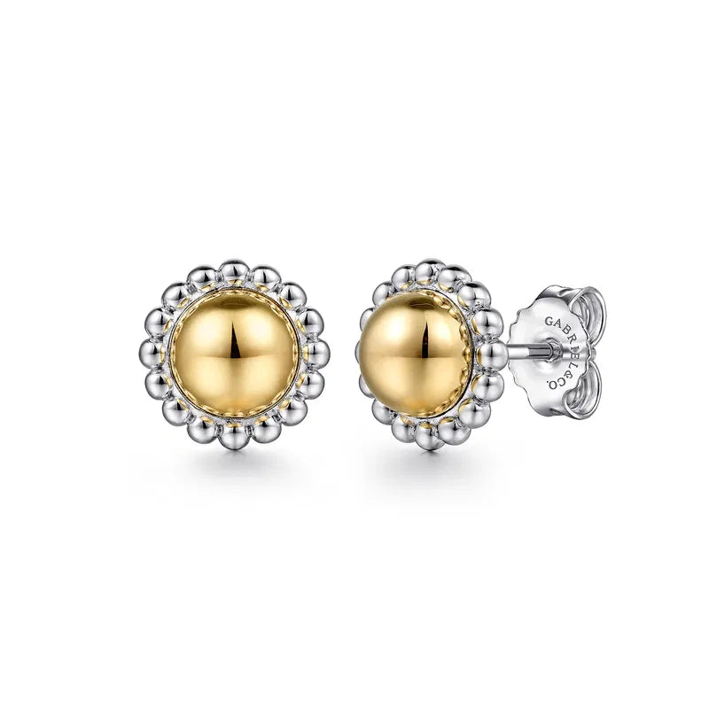 Gabriel & Co. Two-Tone Bujukan Metal Stud Earrings in Silver & 14K Yellow Gold
