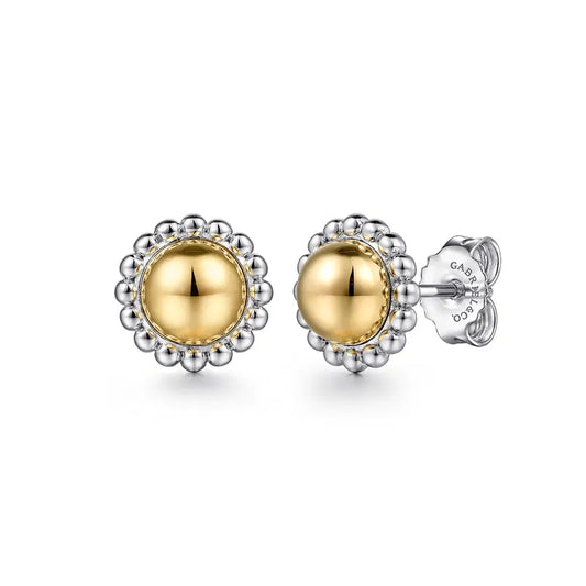 Gabriel & Co. Two-Tone Bujukan Metal Stud Earrings in Silver & 14K Yellow Gold