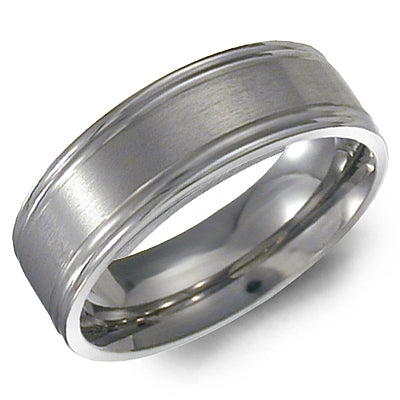 CrownRing 7MM Titanium Stain Finish Grooved Wedding Band