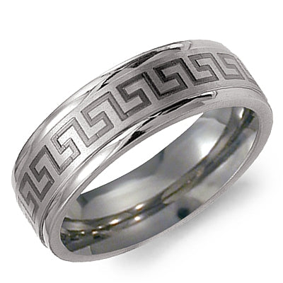 CrownRing 7MM Titanium Greek Pattern Inlay Wedding Band