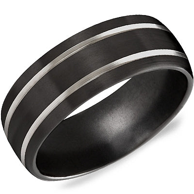 CrownRing 8MM Black Titanium Grooved Trim Band