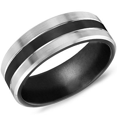 CrownRing 8MM Black Titanium Sandblast Center Band