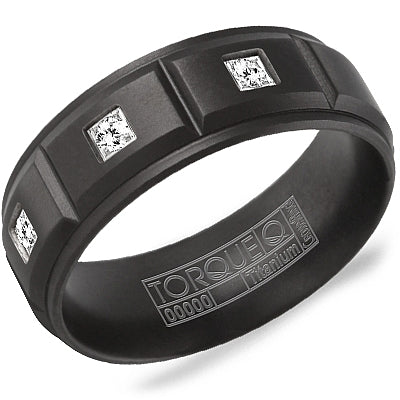 CrownRing 8MM Torque Black Titanium Diamond Wedding Band
