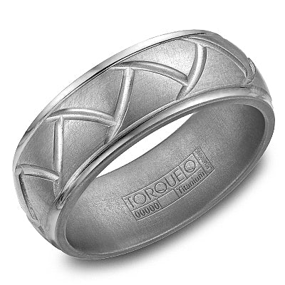 CrownRing 8MM Titanium Cross Hatch Design Wedding Band