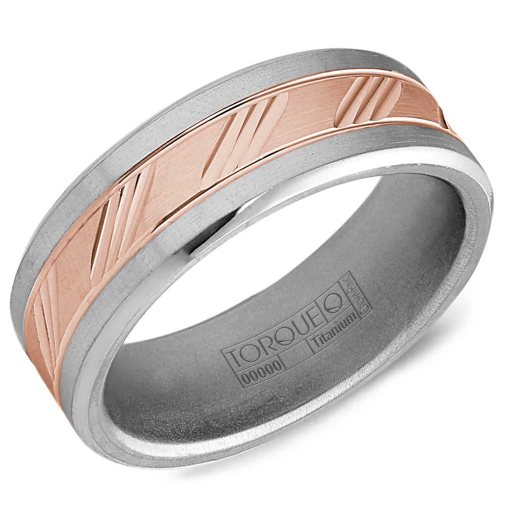 CrownRing 7.5MM Two-Tone Titanium & Rose Gold Center Wedding Band