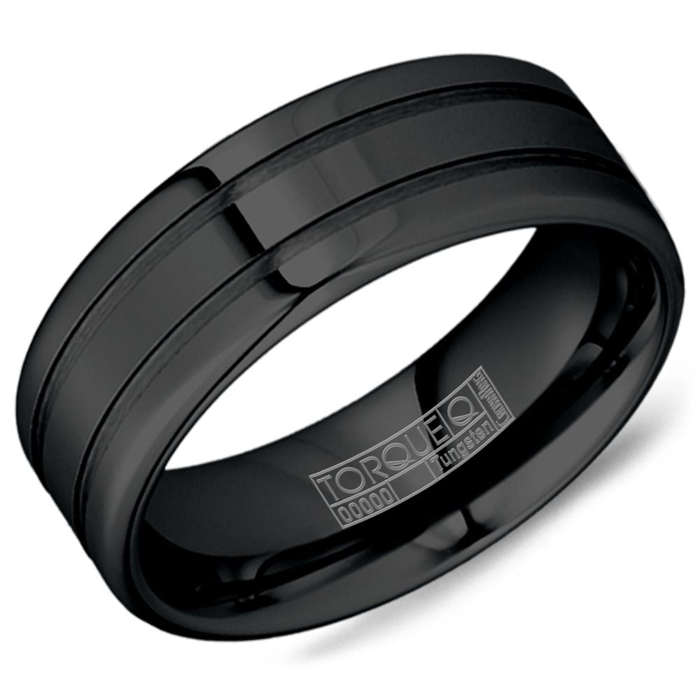 CrownRing Black Tungsten 8mm Sandpaper Groove Wedding Band