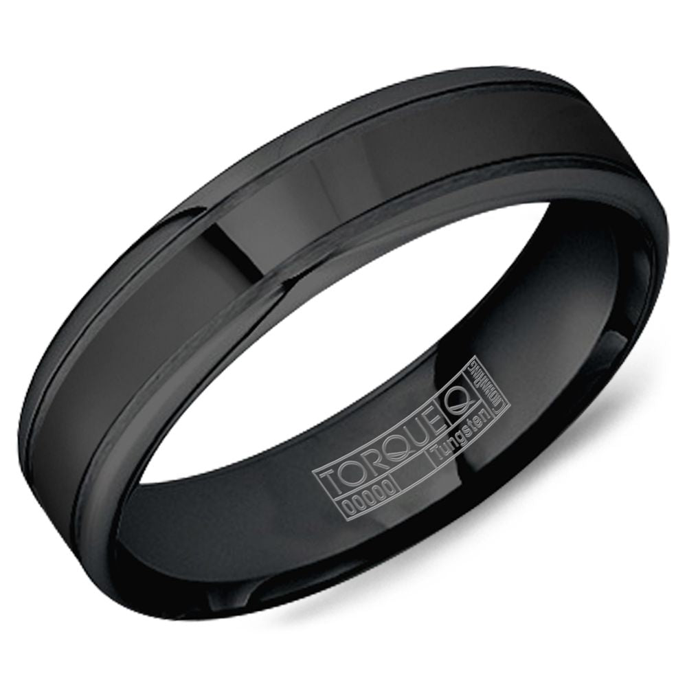 CrownRing Black Tungsten 6mm Sandpaper Groove Wedding Band