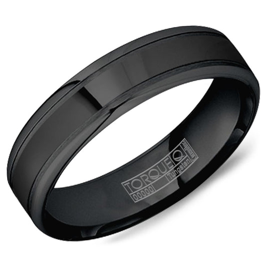 CrownRing Black Tungsten 6mm Sandpaper Groove Wedding Band
