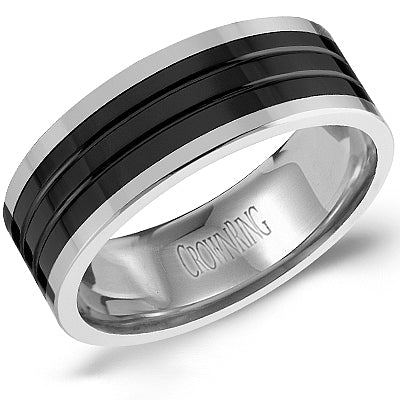 CrownRing Tungsten Wedding Band with Black Ceramic Inlay