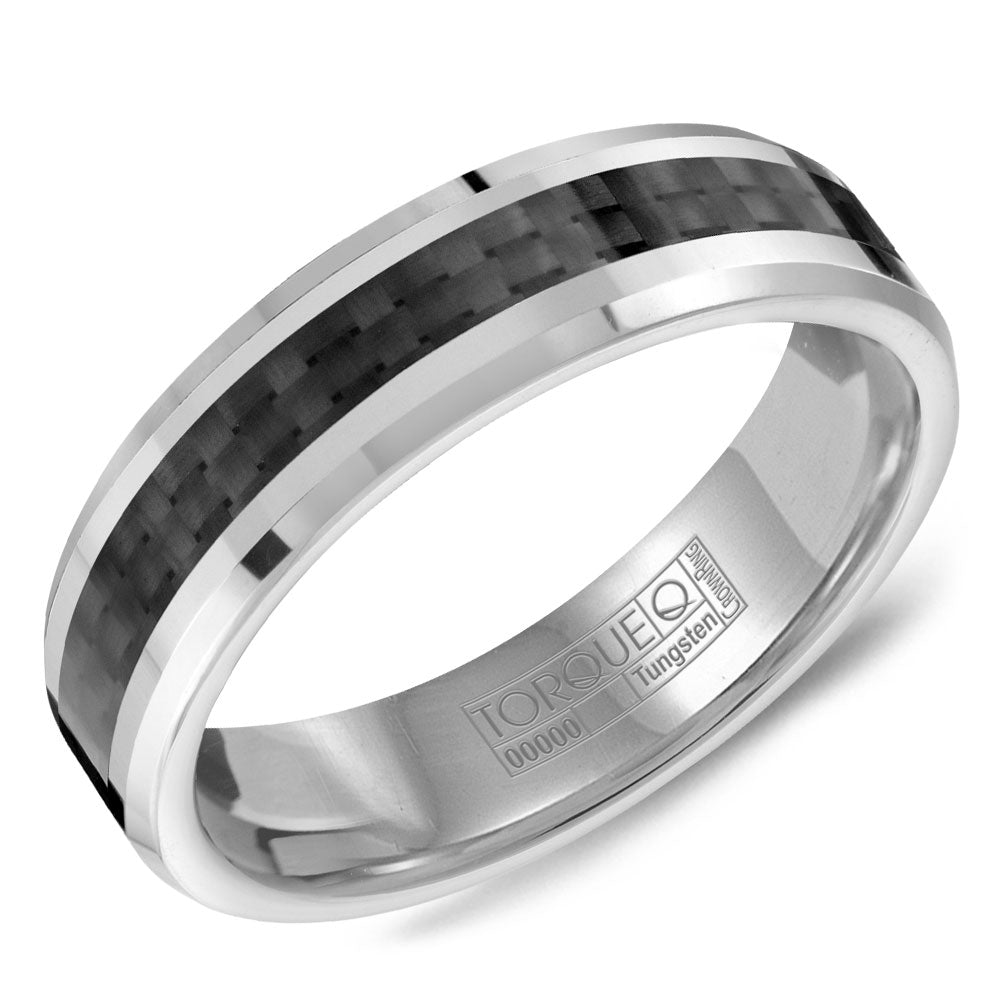 CrownRing Tungsten 6mm Wedding Band with Carbon Fiber Inlay