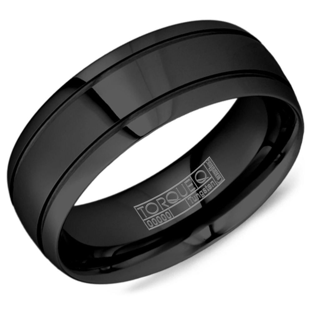 CrownRing Black Tungsten 8mm Grooved Wedding Band