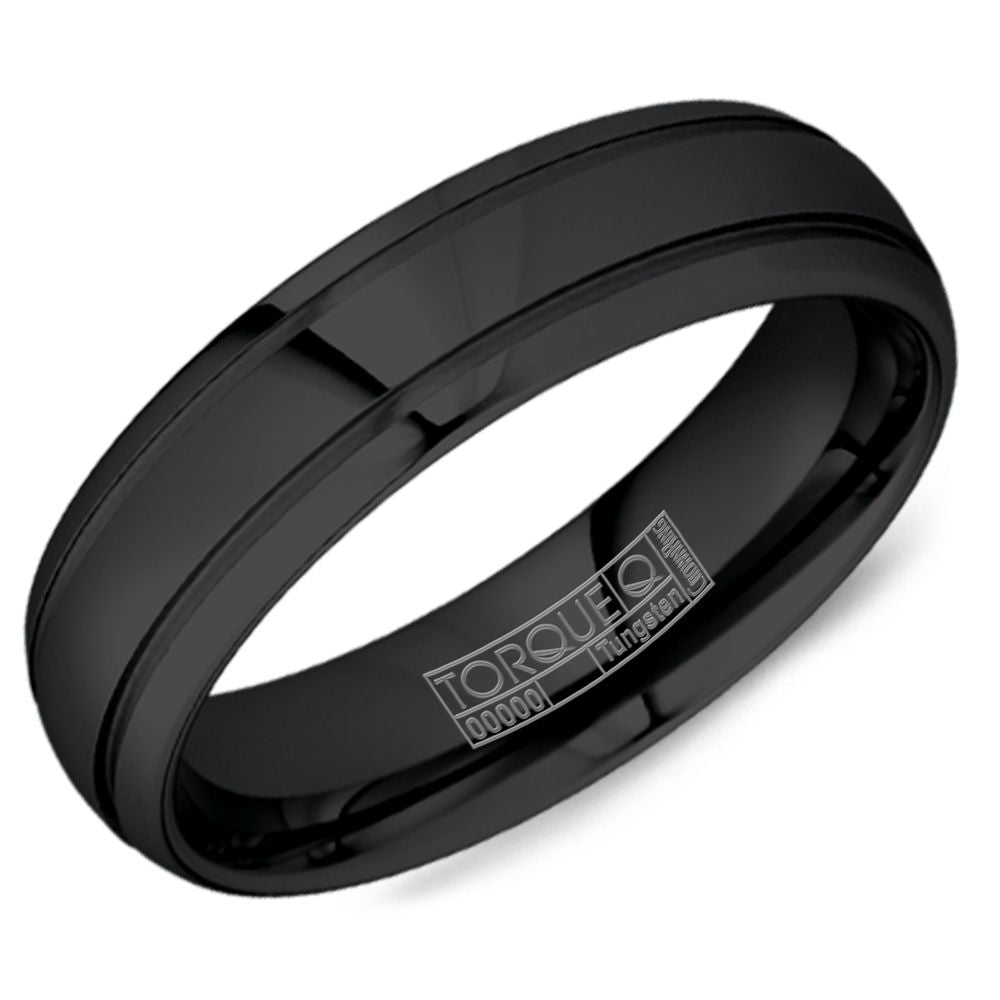 CrownRing Black Tungsten 6mm Grooved Wedding Band