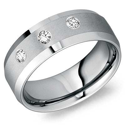 CrownRing Tungsten Three Diamond Wedding Band