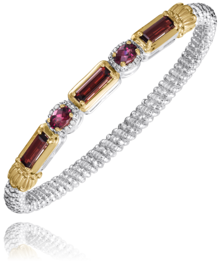 Vahan Sterling Silver & Yellow Gold Colorful Gemstone Garnet Bangle Bracelet