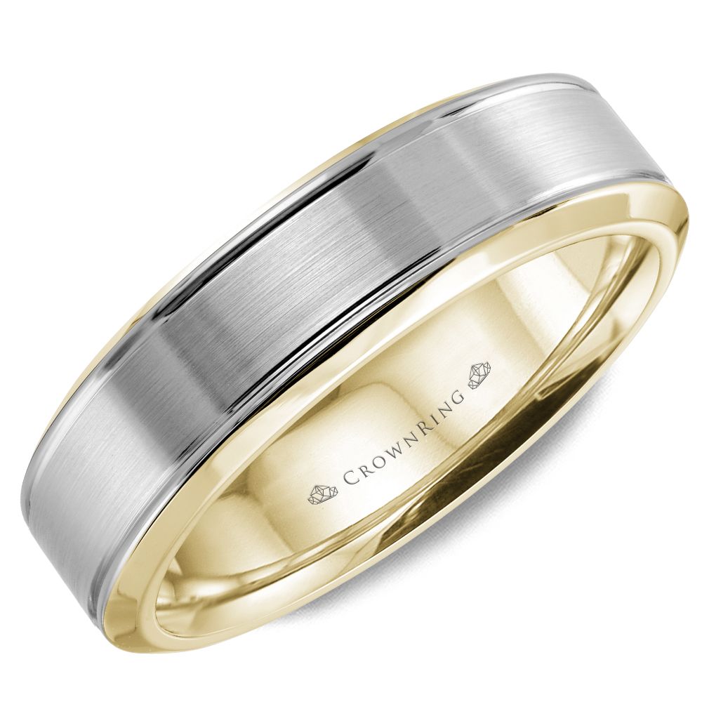CrownRing White & Yellow 5mm Sandpaper Center & High Polish Bevel Edge Wedding Band
