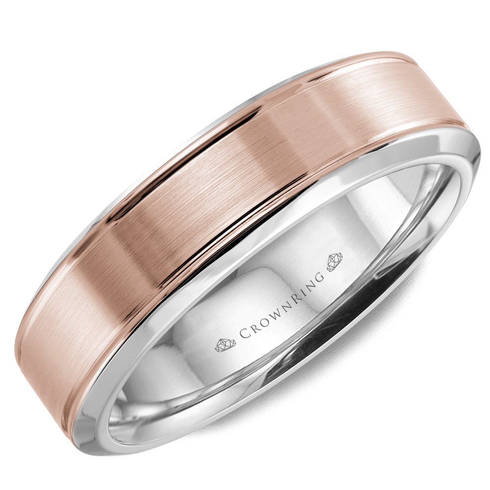 CrownRing Rose & White 5mm Sandpaper Center & High Polish Bevel Edge Wedding Band