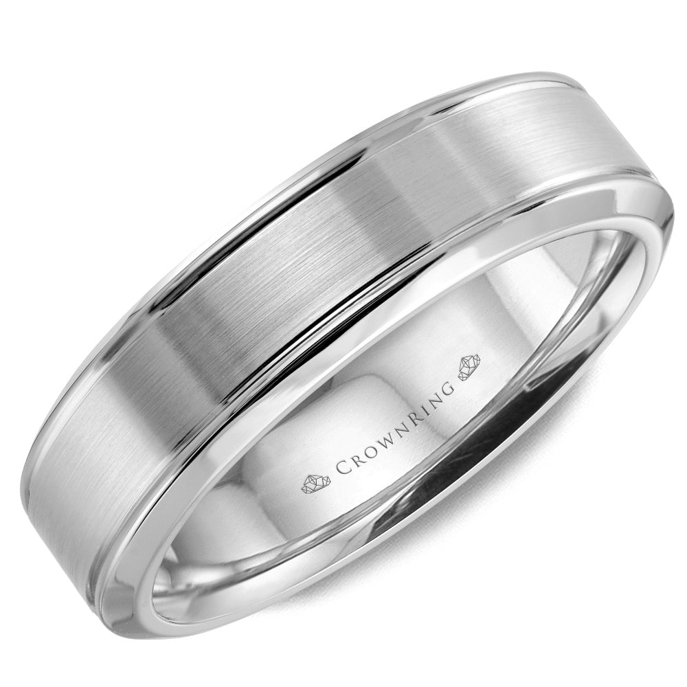 CrownRing White 5mm Sandpaper Center & High Polish Bevel Edge Wedding Band