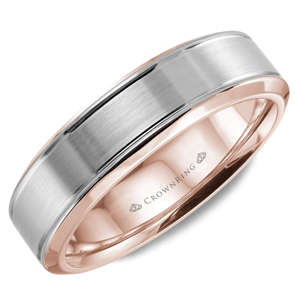 CrownRing White & Rose 5mm Sandpaper Center & High Polish Bevel Edge Wedding Band