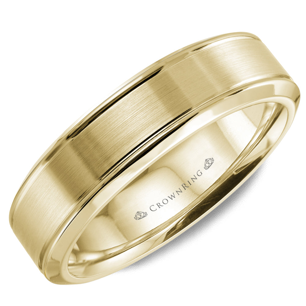 CrownRing Yellow 5mm Sandpaper Center & High Polish Bevel Edge Wedding Band