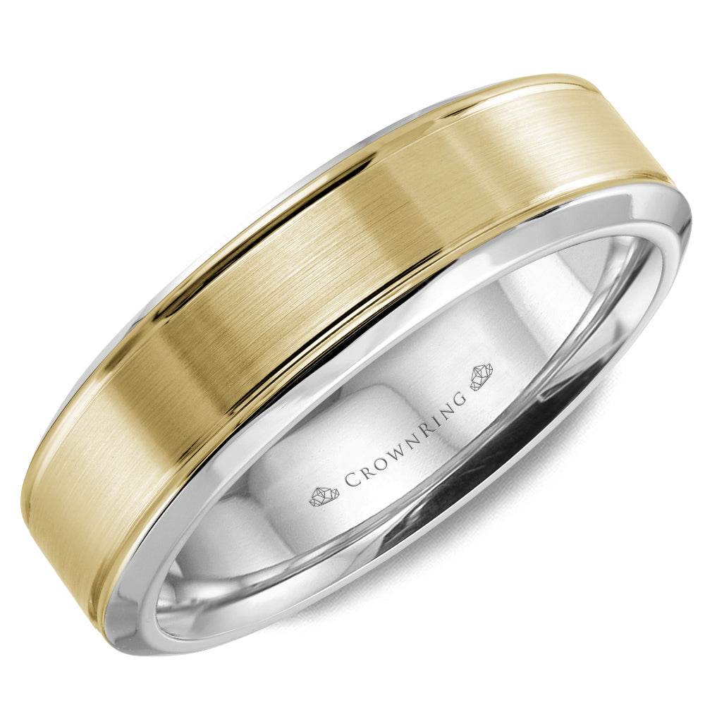 CrownRing Yellow & White 5mm Sandpaper Center & High Polish Bevel Edge Wedding Band