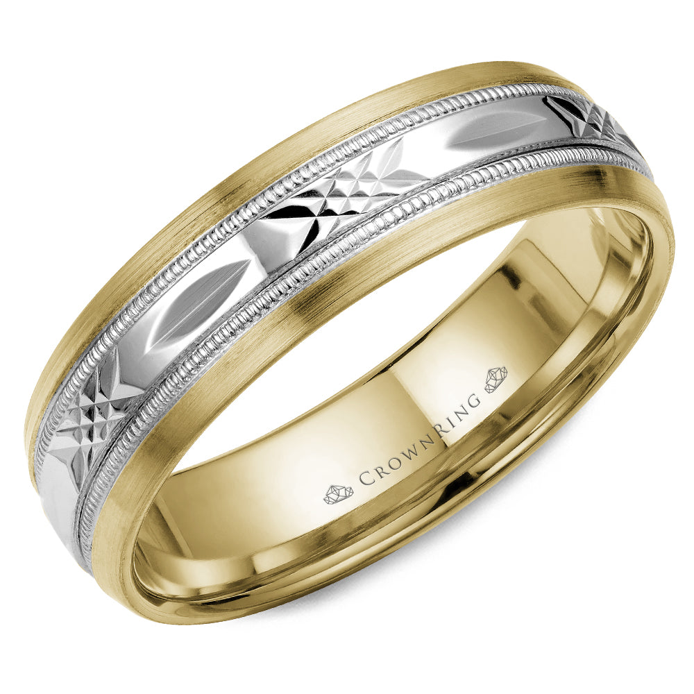 CrownRing Criss Cross White & Yellow 6mm Wedding Band