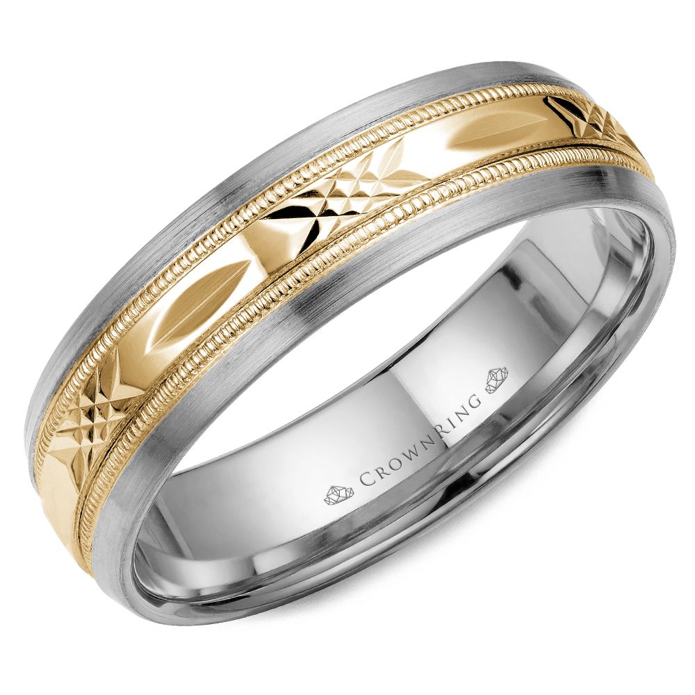 CrownRing Criss Cross Yellow & White 6mm Wedding Band