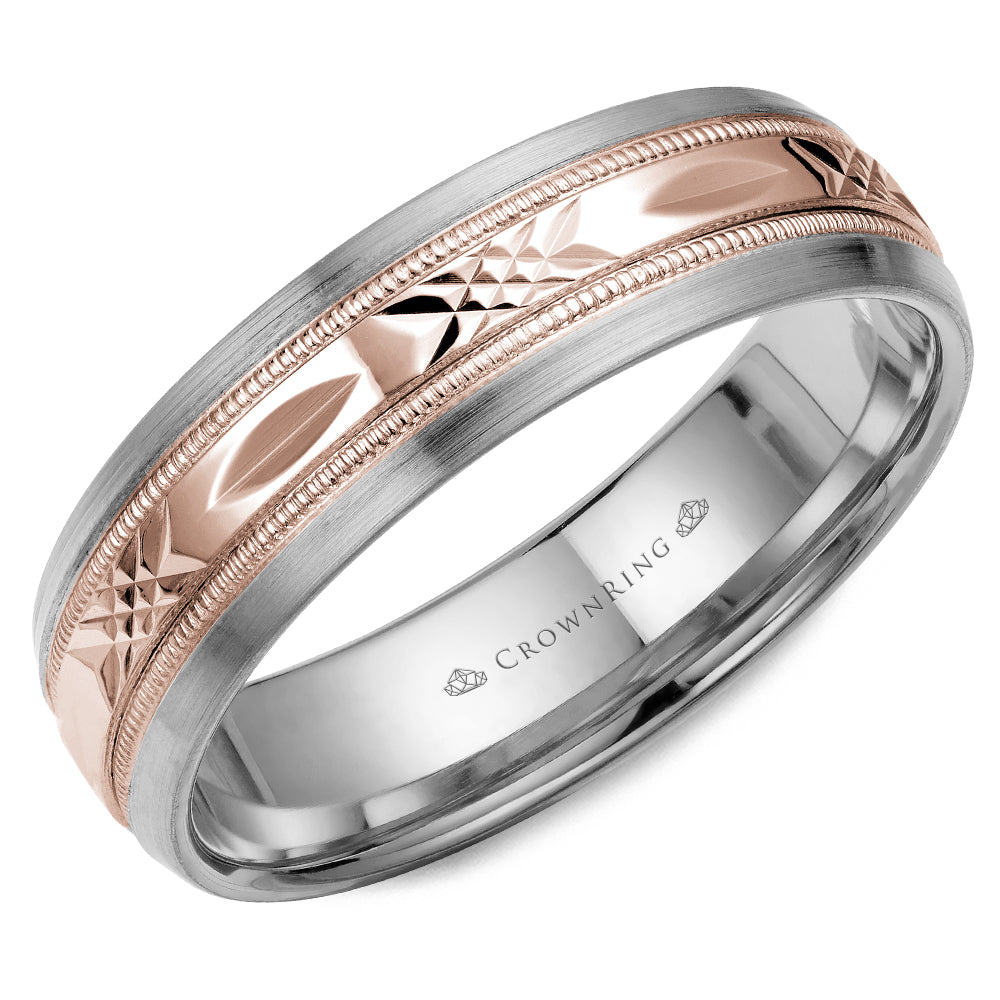 CrownRing Criss Cross Rose & White 6mm Wedding Band
