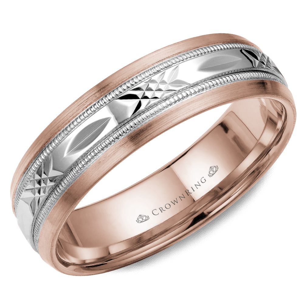 CrownRing Criss Cross White & Rose 6mm Wedding Band