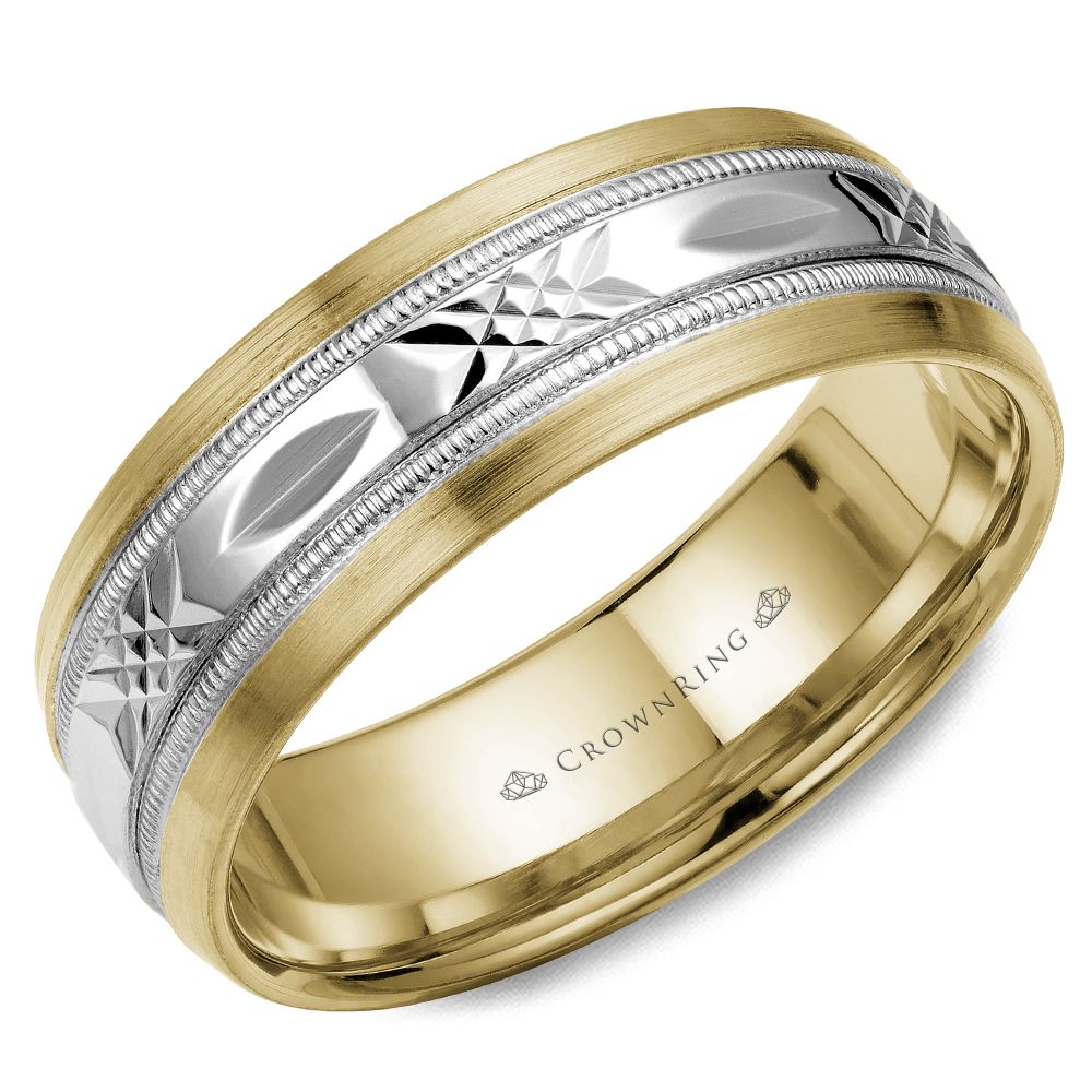 CrownRing Criss Cross White & Yellow 7mm Wedding Band