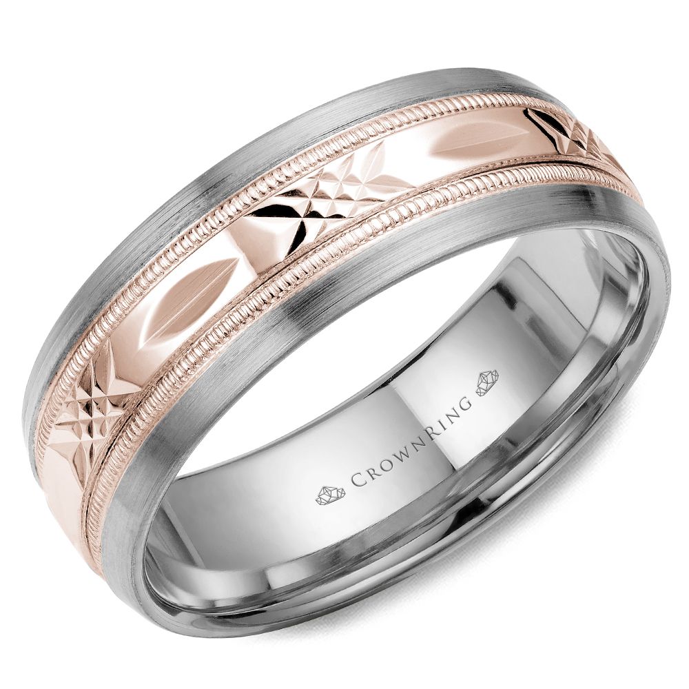 CrownRing Criss Cross Rose & White 7mm Wedding Band
