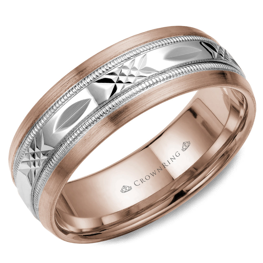 CrownRing Criss Cross White & Rose 7mm Wedding Band