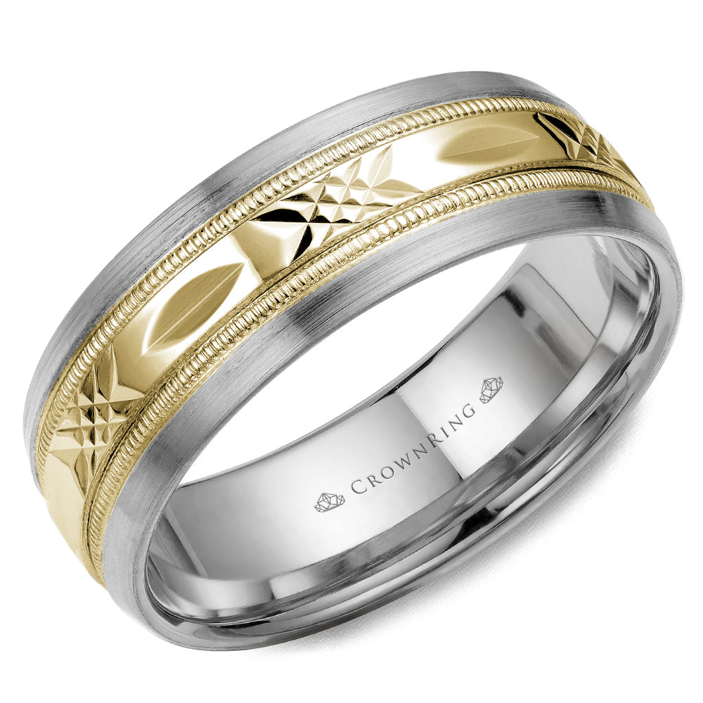 CrownRing Criss Cross Yellow & White 7mm Wedding Band