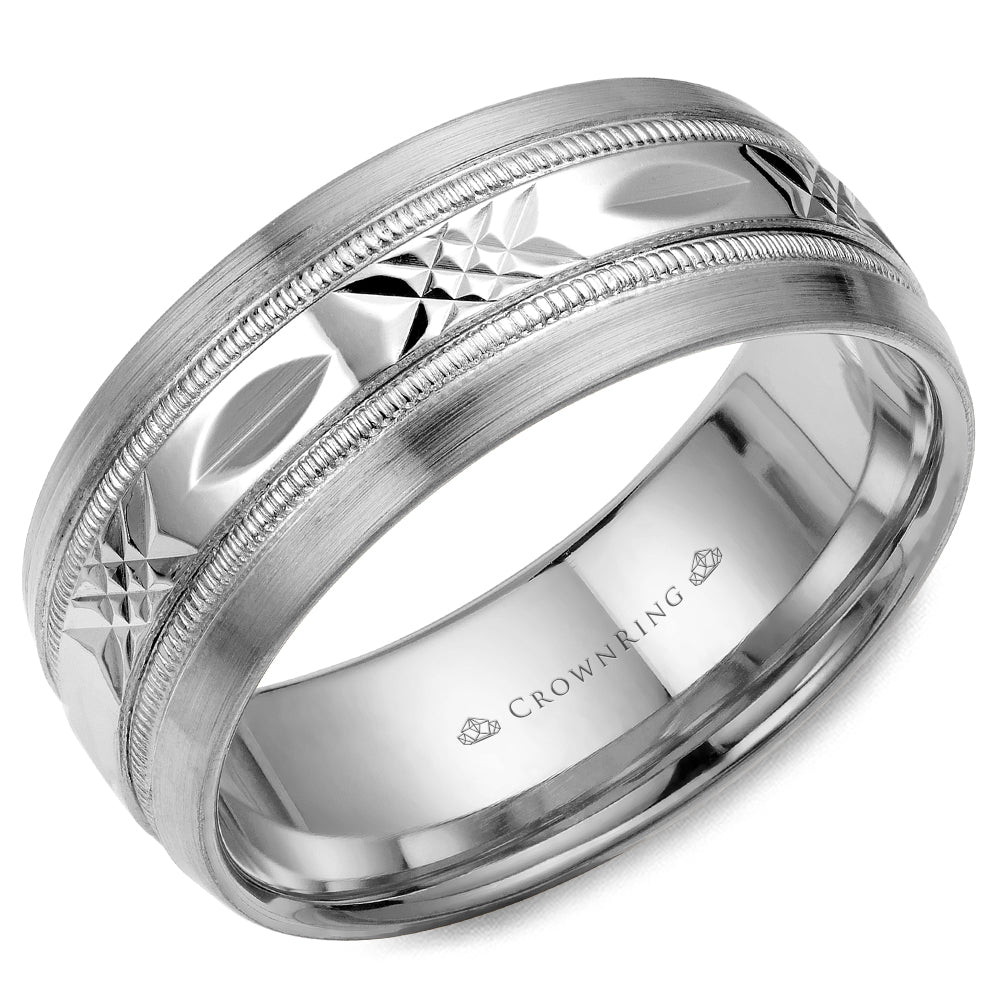 CrownRing Criss Cross White 8mm Wedding Band