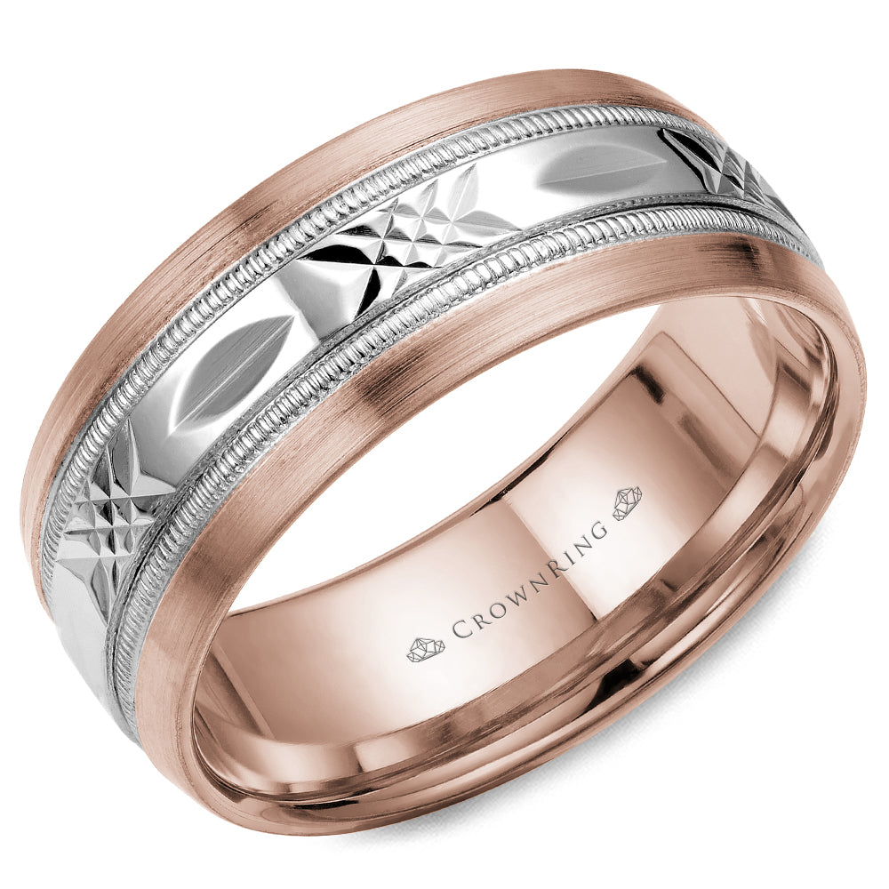 CrownRing Criss Cross White & Rose 8mm Wedding Band