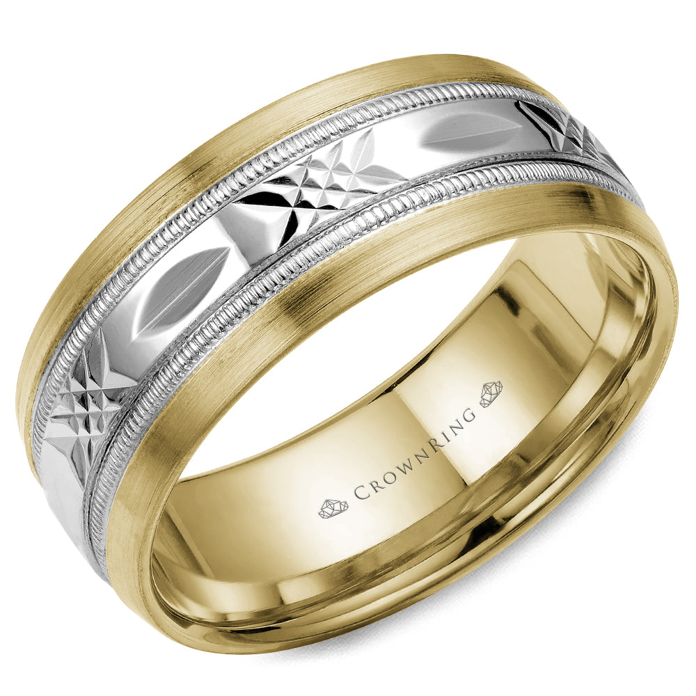 CrownRing Criss Cross White & Yellow 8mm Wedding Band