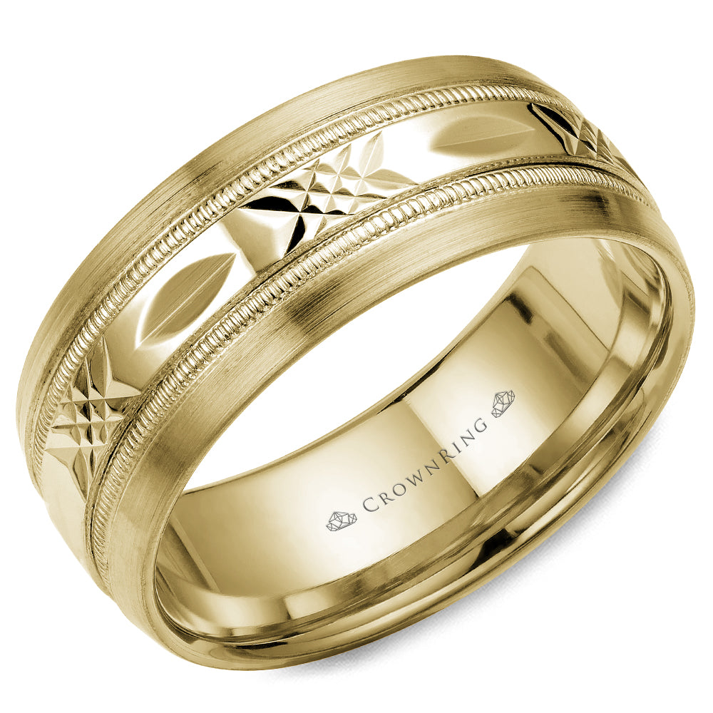 CrownRing Criss Cross Yellow 8mm Wedding Band