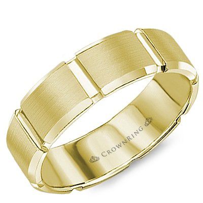 CrownRing Yellow 6mm Satin & High Polished Wide Grooved Wedding Band