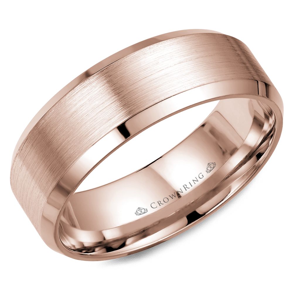 CrownRing Rose Two-Tone Sandpaper Center & High Polish Bevel Cut Edge 8mm Wedding Band