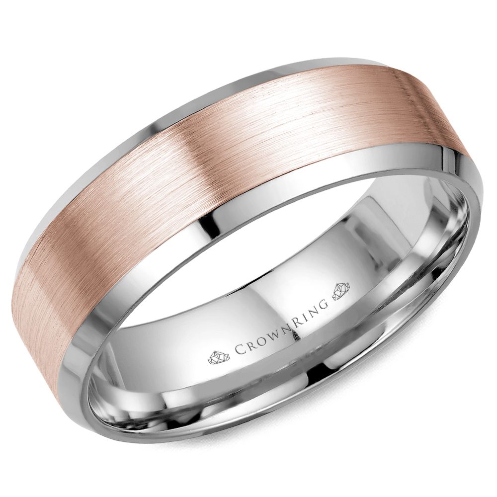 CrownRing Rose & White 7mm Satin & High Polished Wedding Band