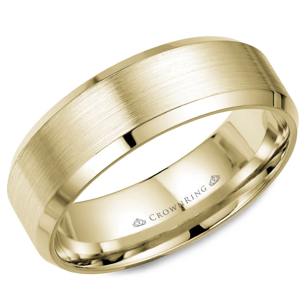 CrownRing Yellow 7mm Satin & High Polished Wedding Band