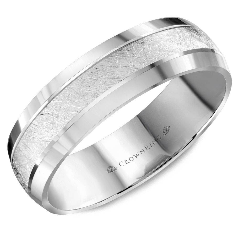 CrownRing White Diamond Brushed Center Wedding Band