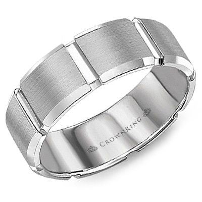 CrownRing White 7mm Satin & High Polished Wide Grooved Wedding Band