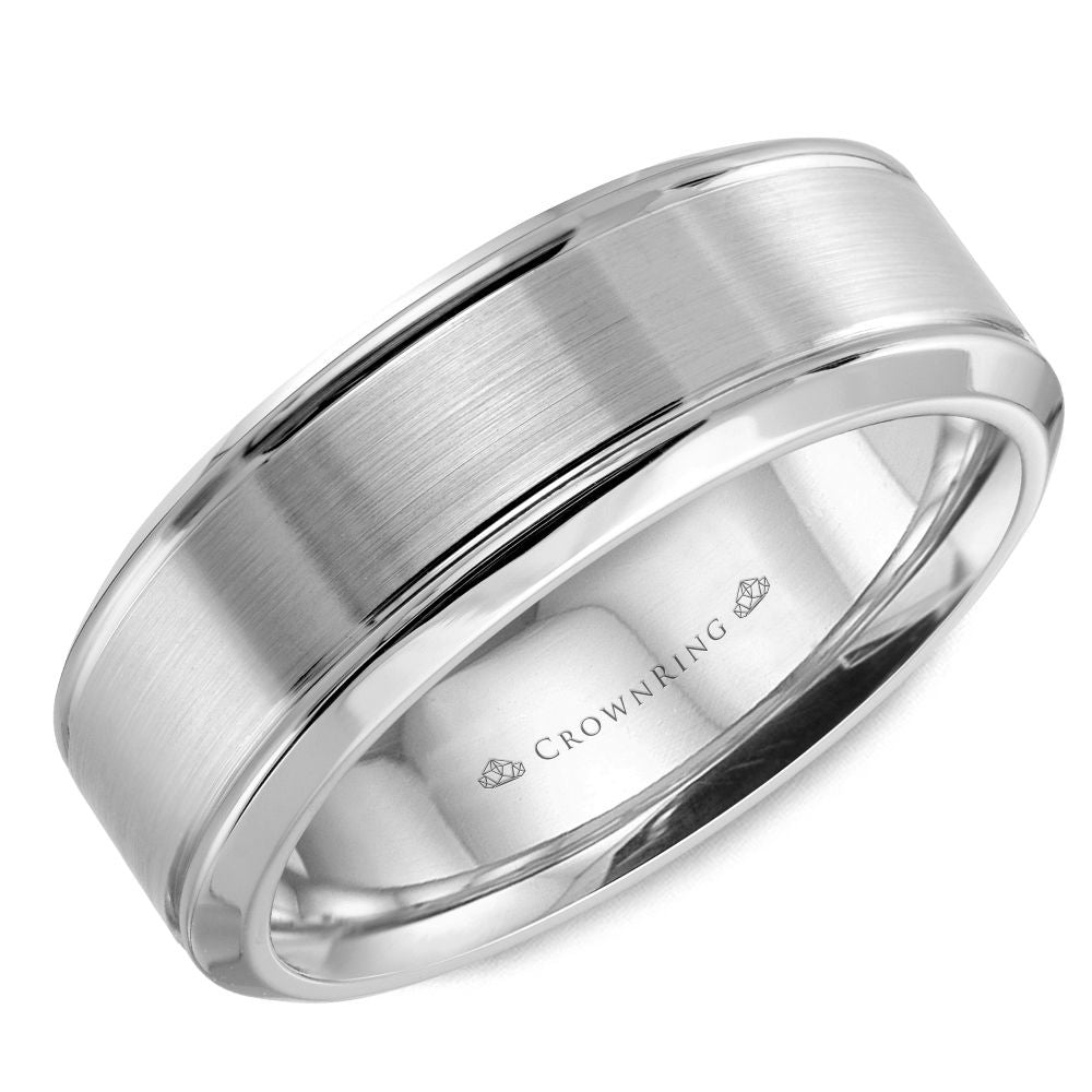 CrownRing White 6mm Sandpaper Center & High Polish Bevel Edge Wedding Band