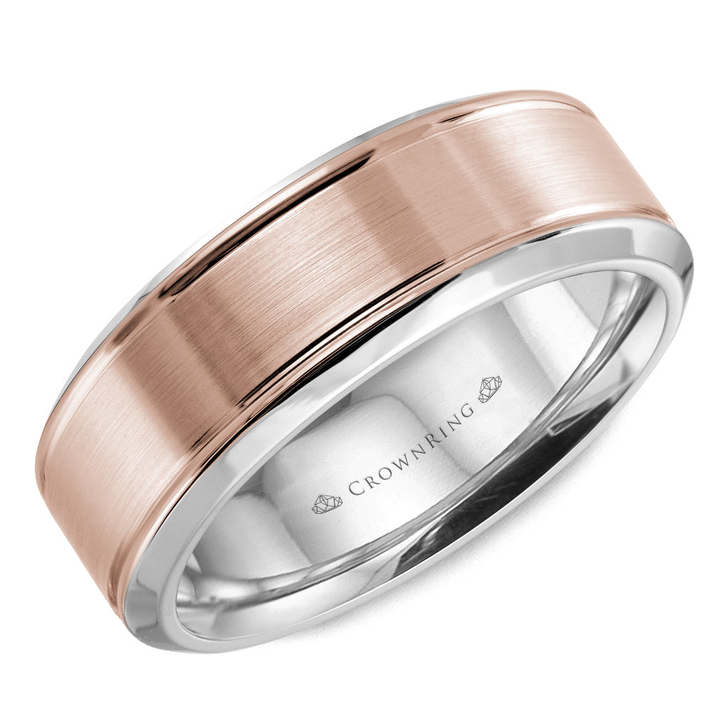 CrownRing Rose & White 6mm Sandpaper Center & High Polish Bevel Edge Wedding Band