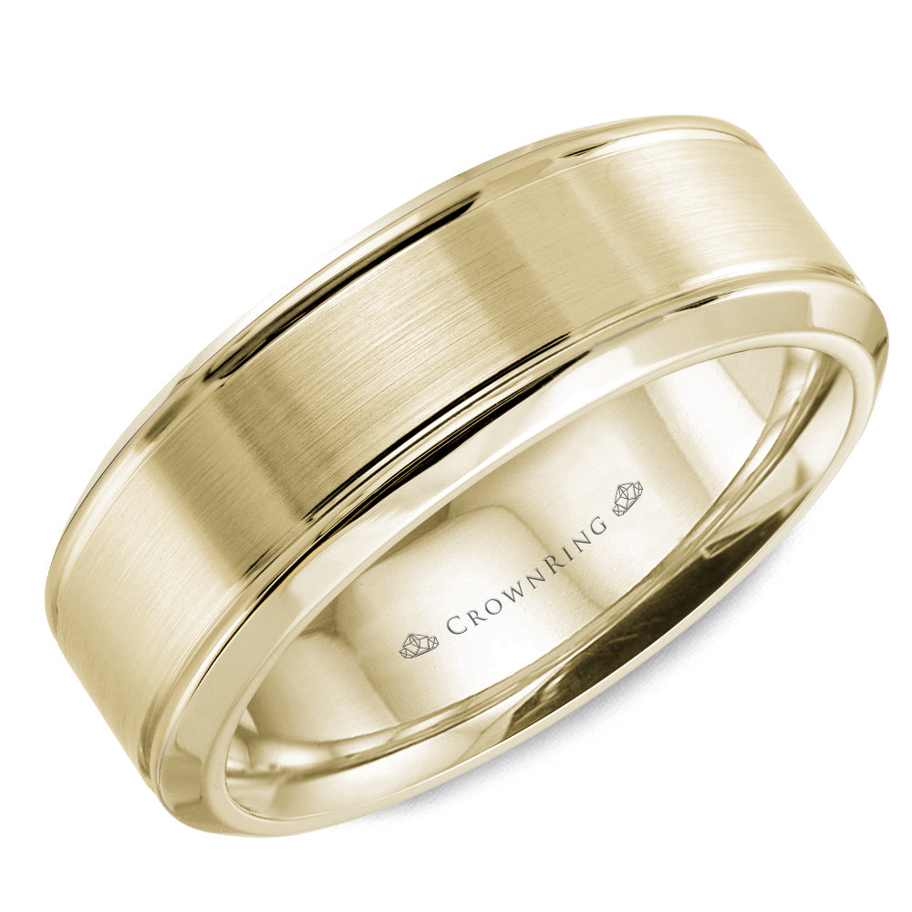 CrownRing Yellow 6mm Sandpaper Center & High Polish Bevel Edge Wedding Band