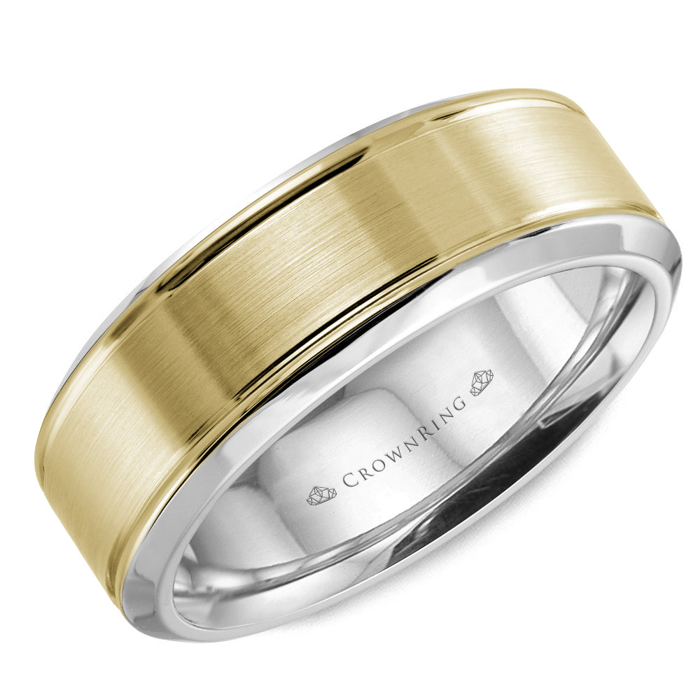 CrownRing Yellow & White 6mm Sandpaper Center & High Polish Bevel Edge Wedding Band