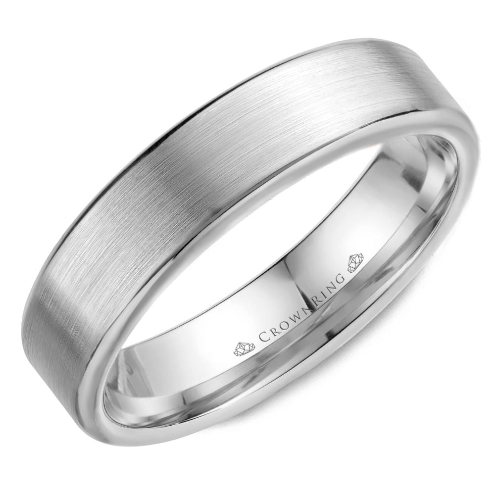 CrownRing White 5.5mm Wide Brushed Center Wedding Band