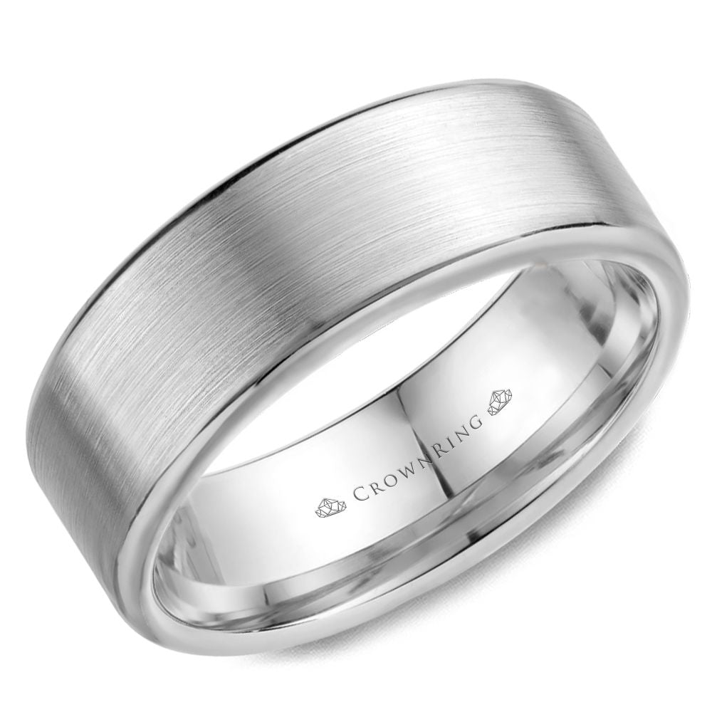 CrownRing White 7.5mm Wide Brushed Center Wedding Band